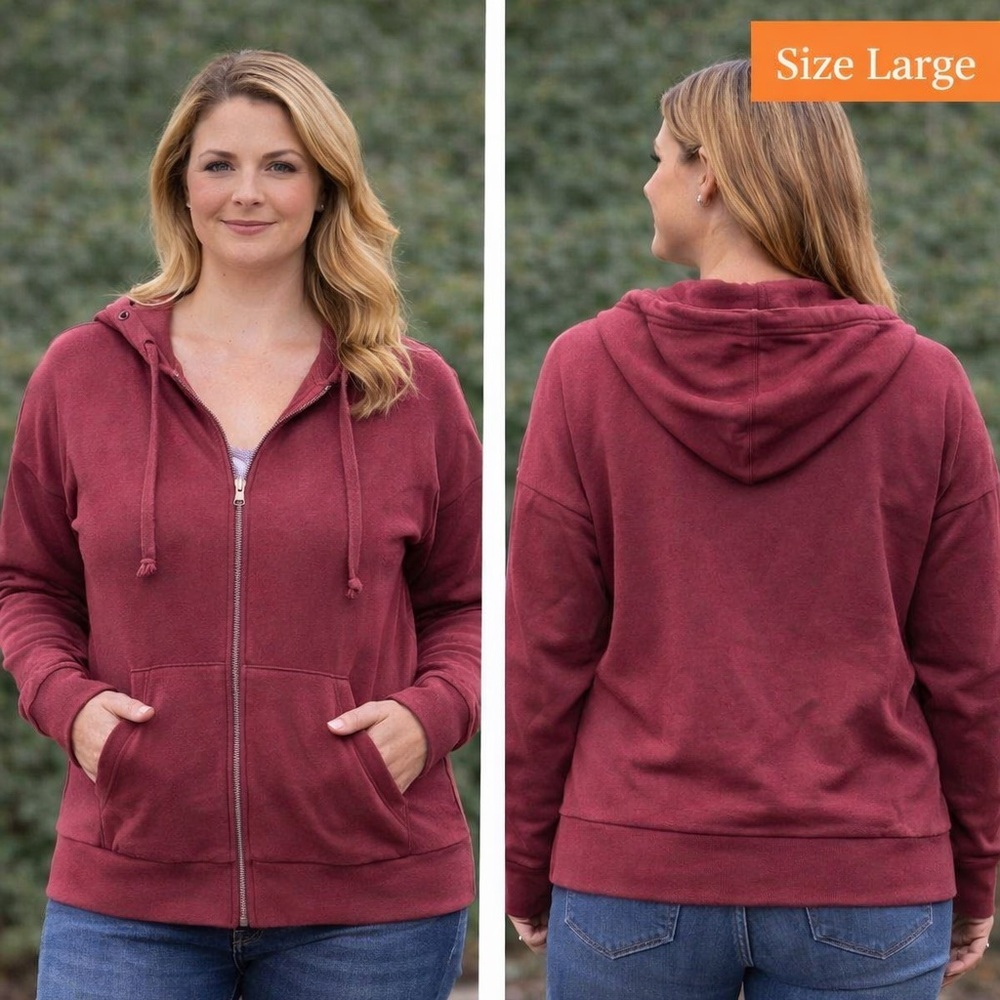 Ruli Maroon Zip-Up Hoodie LARGE